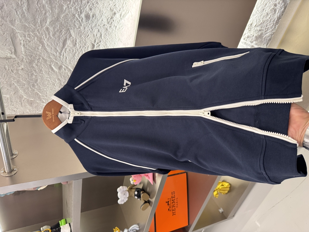 Emporio Armani Logo Appliquéd %100 Cotton Full Zip Sweatshirt Lacivert