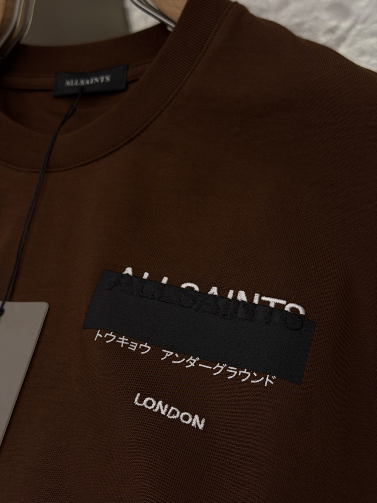 All Saints Logo Appliquéd %100 Cotton Tshirt Kahverengi