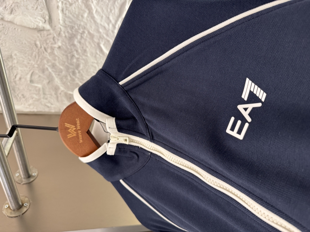 Emporio Armani Logo Appliquéd %100 Cotton Full Zip Sweatshirt Lacivert