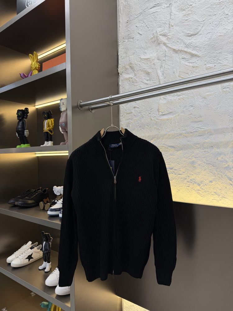 Ralph Lauren İthal Full Zip Örme Triko Hırka (Siyah)