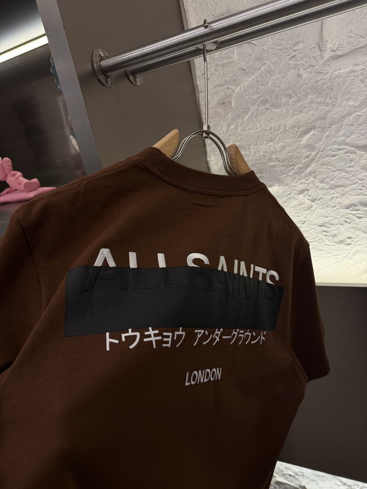 All Saints Logo Appliquéd %100 Cotton Tshirt Kahverengi