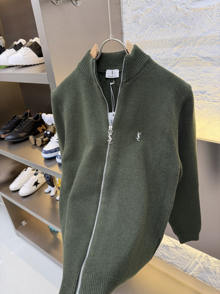 Yves Saint Laurent İthal Full Zip Kaşmir Hırka (Haki)
