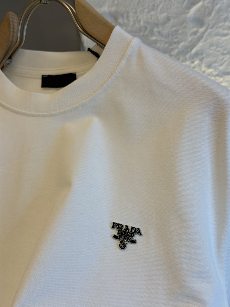 Prada Milano Logo Appliquéd %100 Cotton Tshirt