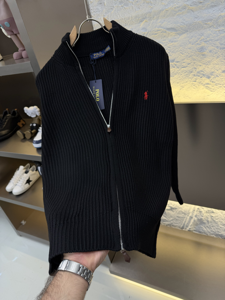 Ralph Lauren İthal Full Zip Örme Triko Hırka (Siyah)