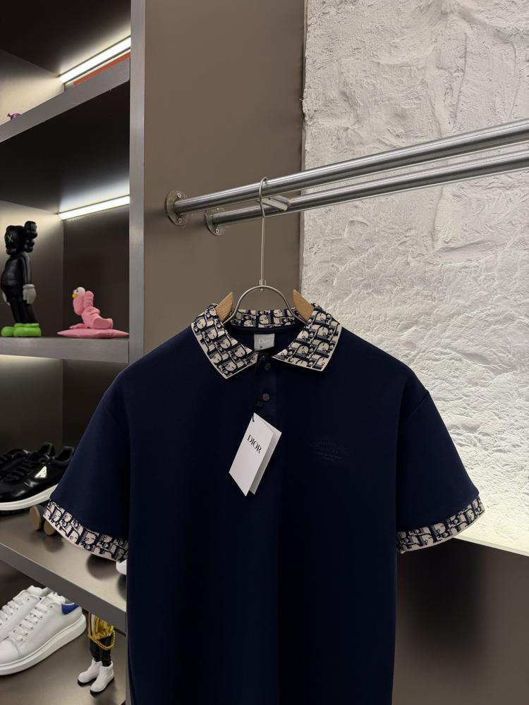 Christian Dior Logo Appliquéd %100 Cotton Polo Tshirt Lacivert
