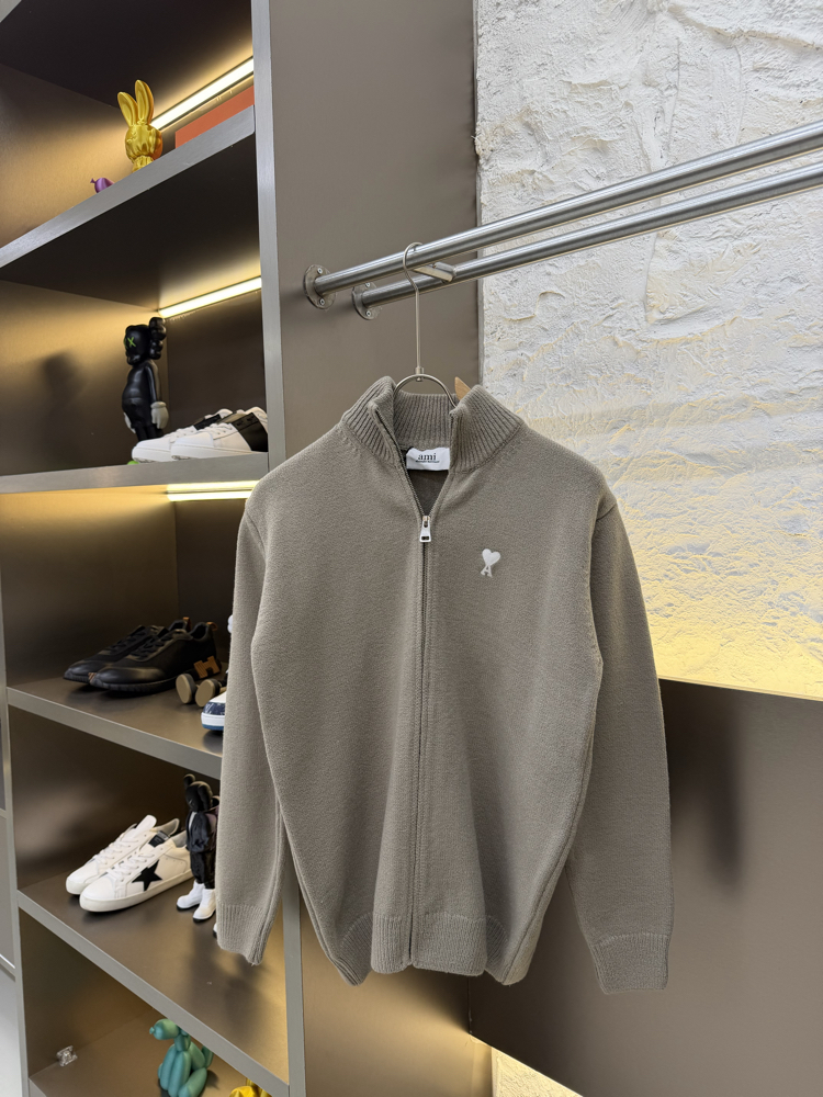 Ami Paris İthal Full Zip Kaşmir Hırka (Krem)