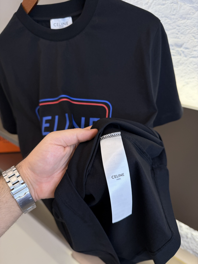 CELINE Logo Appliquéd %100 Cotton Tshirt