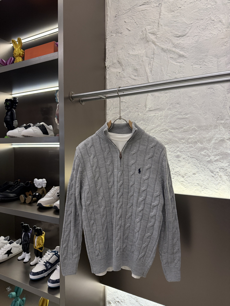 Ralph Lauren %100 Pamuk Örme Half Zip Triko (Gri)