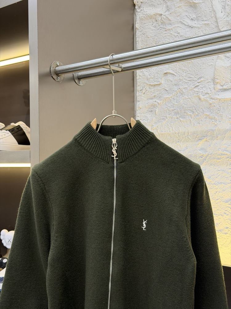 Yves Saint Laurent İthal Full Zip Kaşmir Hırka (Haki)