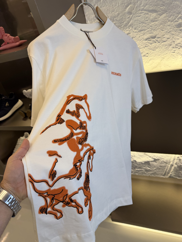 Hermès Paris Logo Appliquéd %100 Cotton Tshirt