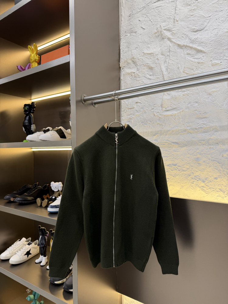 Yves Saint Laurent İthal Full Zip Kaşmir Hırka (Haki)