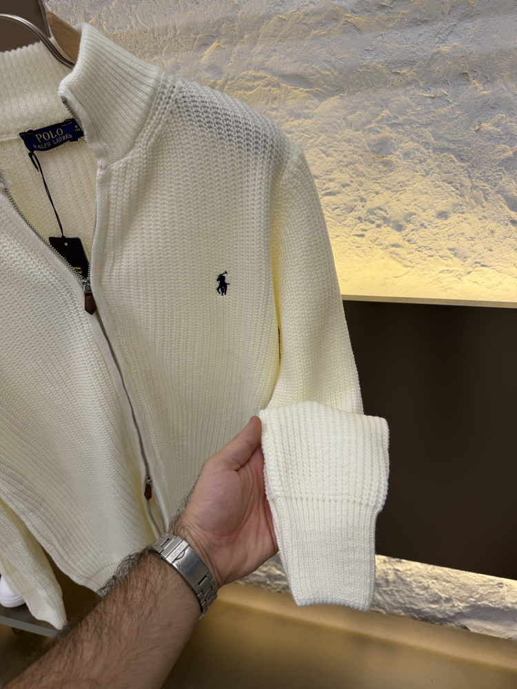 Ralph Lauren İthal Full Zip Örme Triko Hırka (Beyaz)