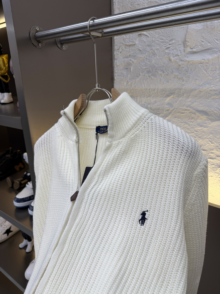Ralph Lauren İthal Full Zip Örme Triko Hırka (Beyaz)