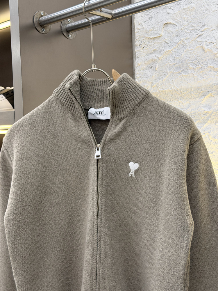Ami Paris İthal Full Zip Kaşmir Hırka (Krem)
