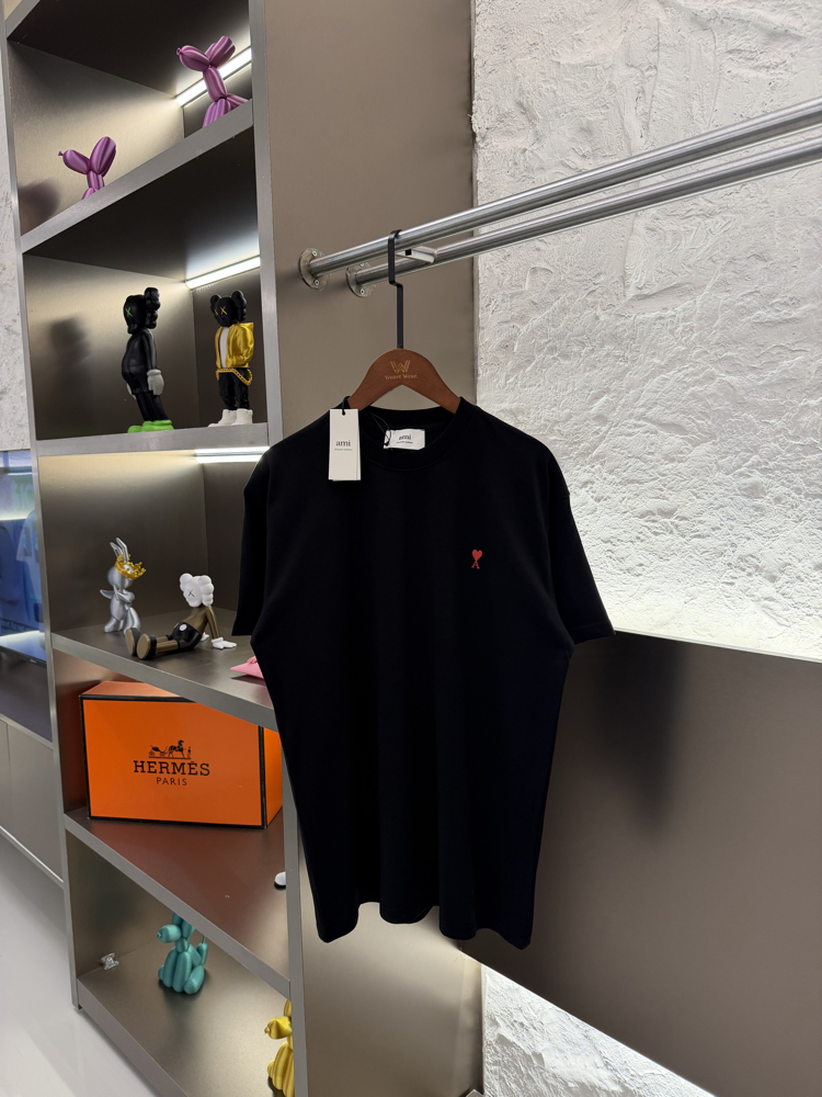 Ami Paris Logo Appliquéd %100 Cotton Tshirt Siyah