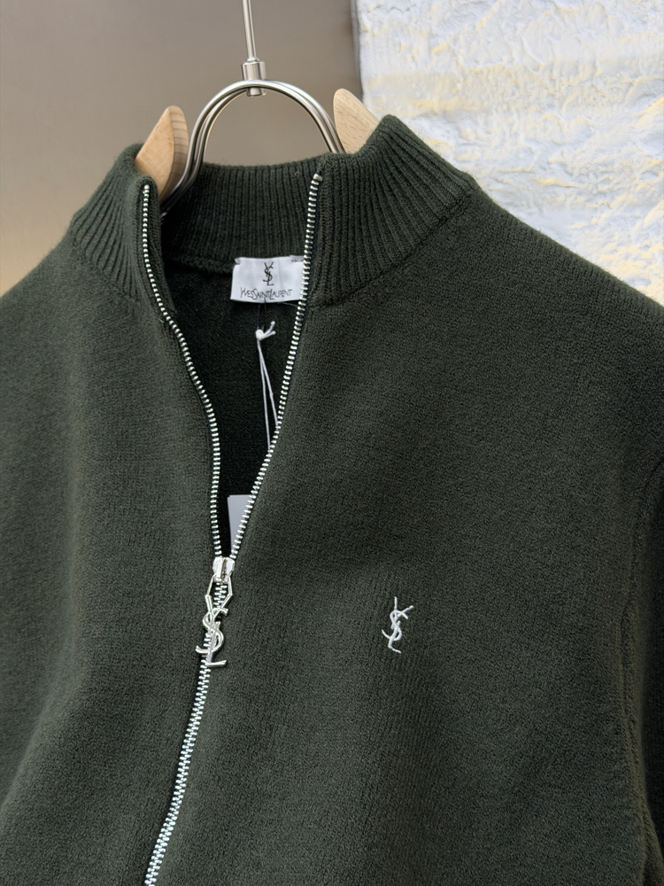 Yves Saint Laurent İthal Full Zip Kaşmir Hırka (Haki)