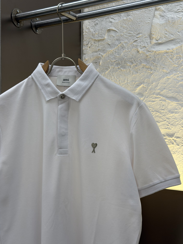 Ami Paris Logo Appliquéd %100 Cotton Polo Tshirt