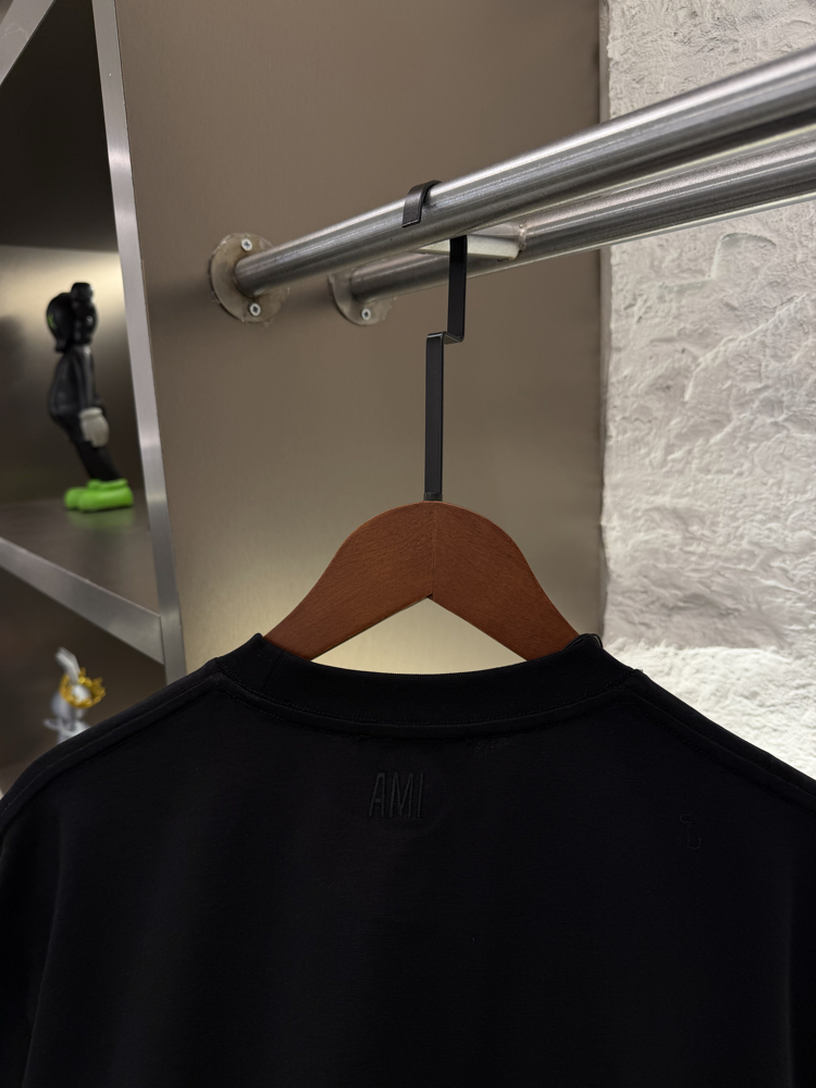 Ami Paris Logo Appliquéd %100 Cotton Tshirt Siyah