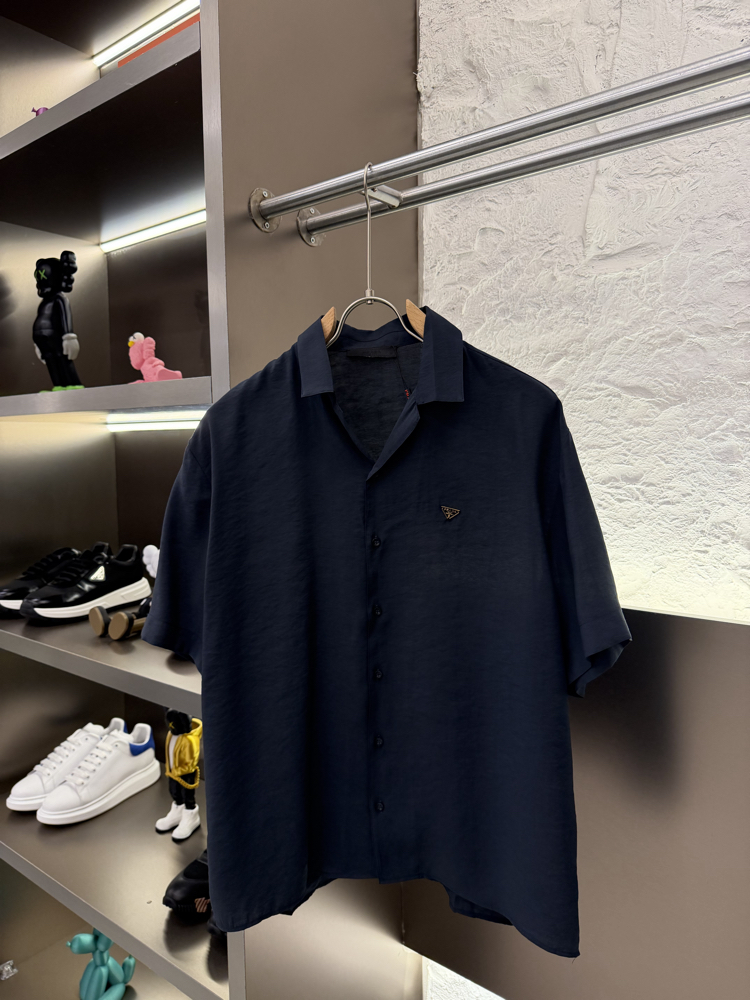 Prada Milano İthal Logo Appliquéd Shirt Gömlek Lacivert