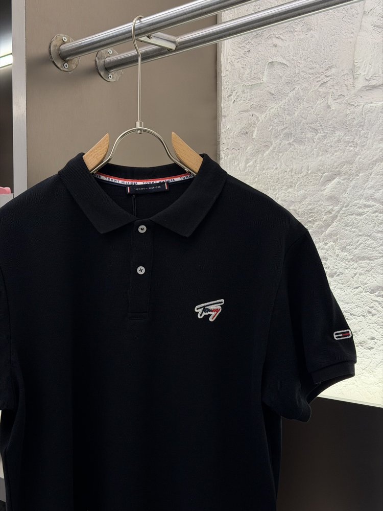Tommy H. Logo Appliquéd %100 Cotton Polo Tshirt