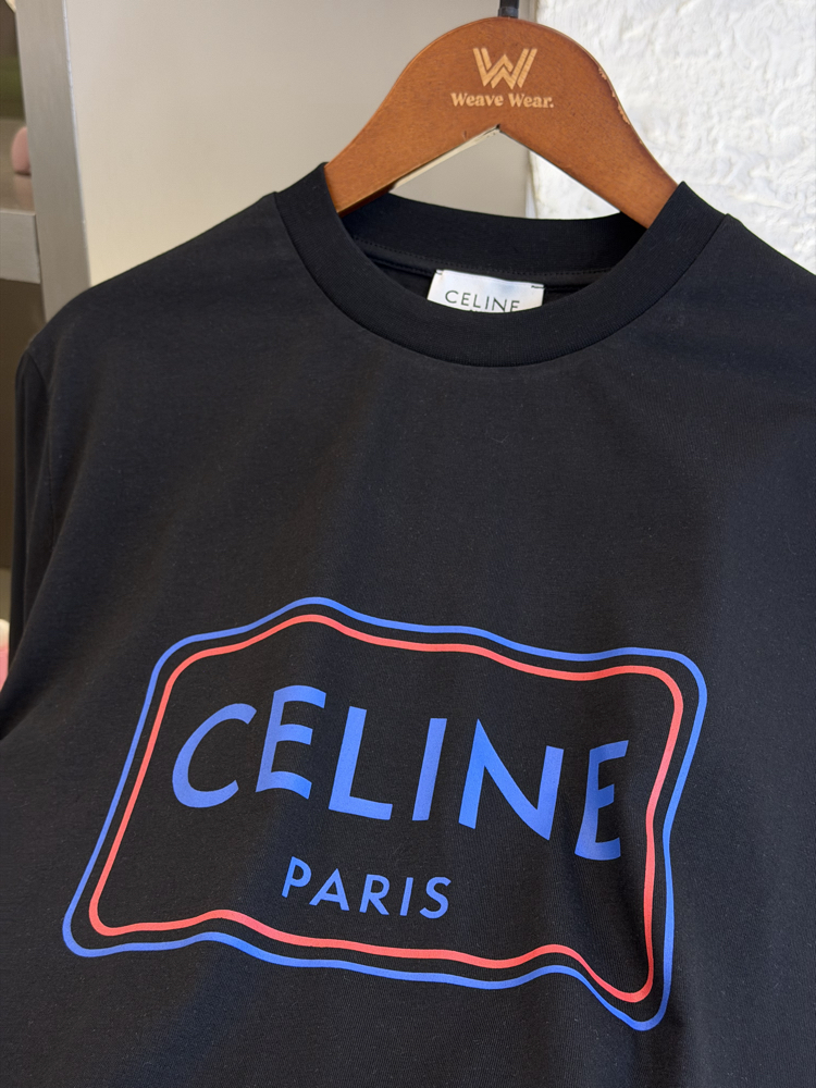 CELINE Logo Appliquéd %100 Cotton Tshirt