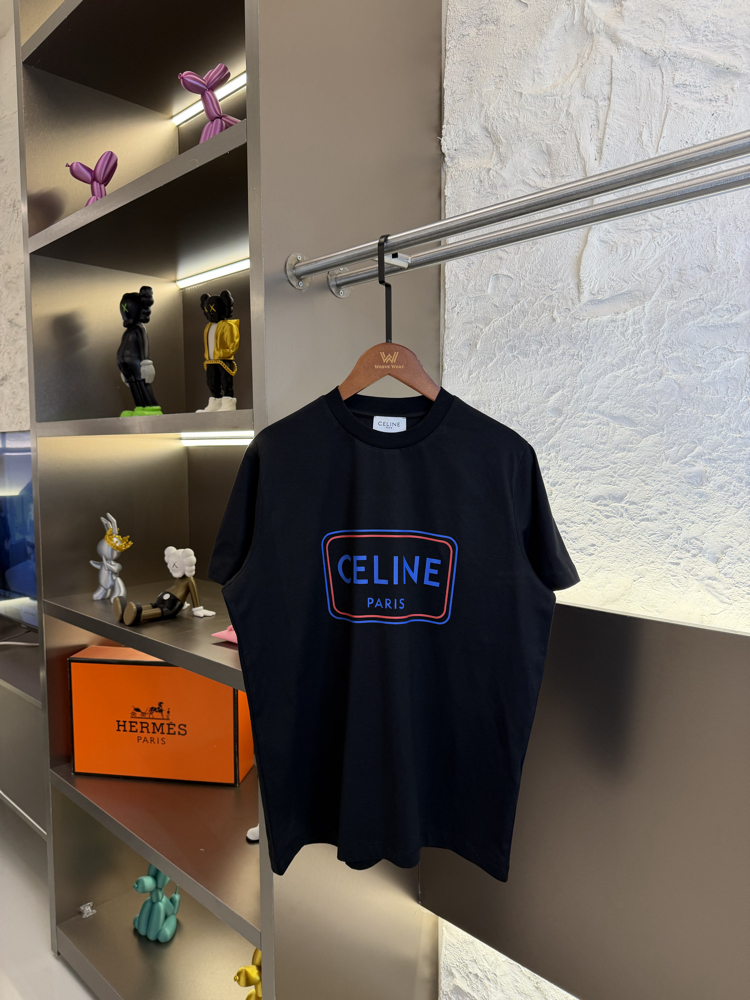 CELINE Logo Appliquéd %100 Cotton Tshirt