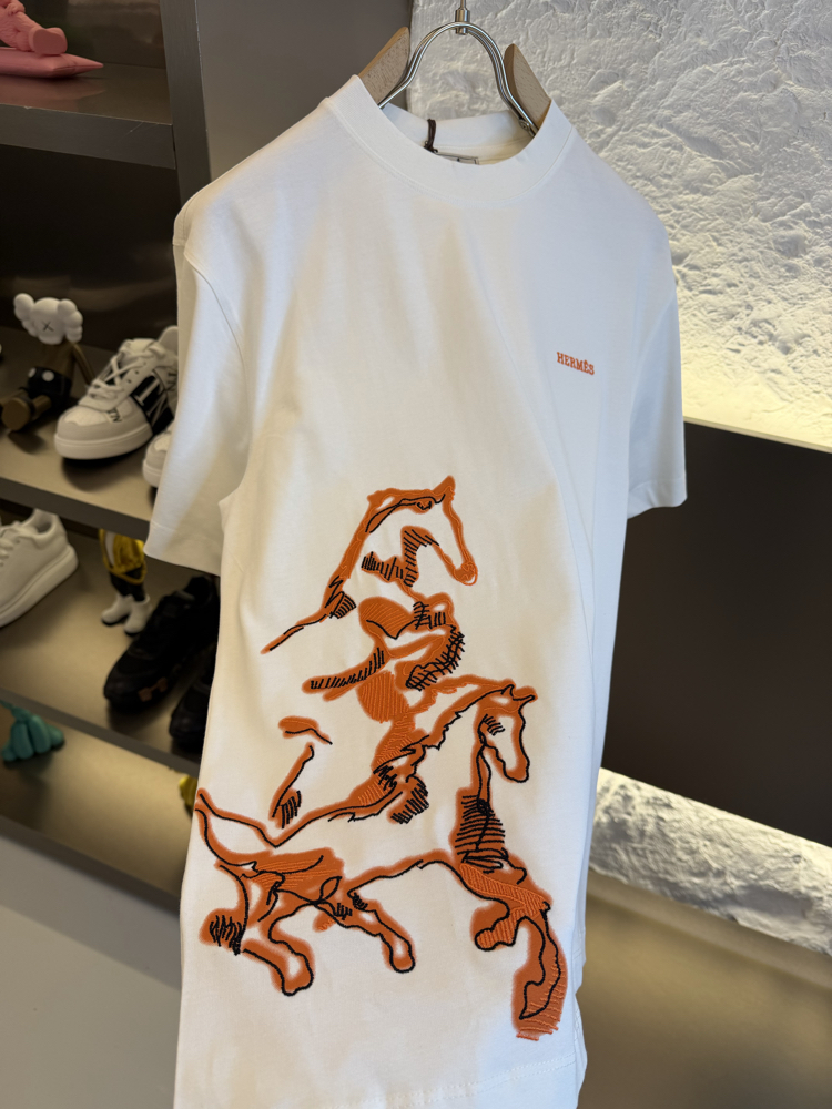Hermès Paris Logo Appliquéd %100 Cotton Tshirt