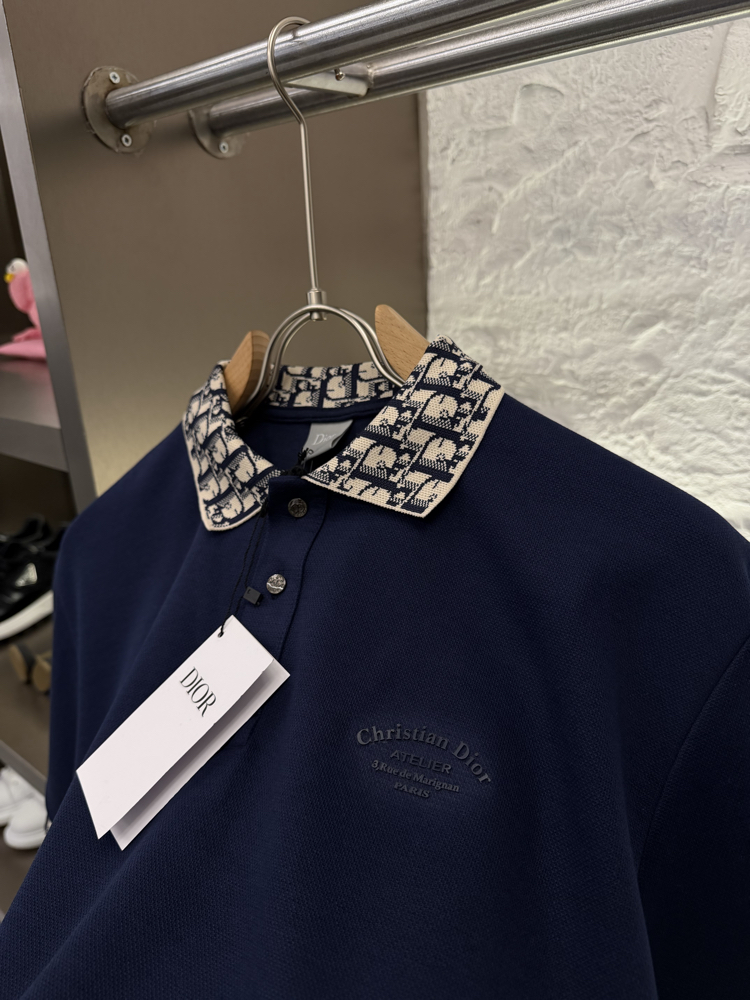 Christian Dior Logo Appliquéd %100 Cotton Polo Tshirt Lacivert