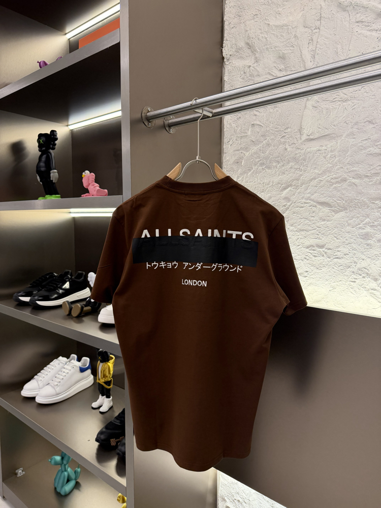 All Saints Logo Appliquéd %100 Cotton Tshirt Kahverengi