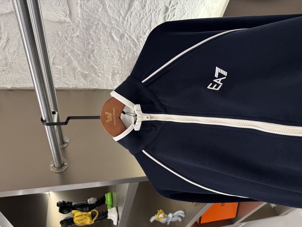 Emporio Armani Logo Appliquéd %100 Cotton Full Zip Sweatshirt Lacivert