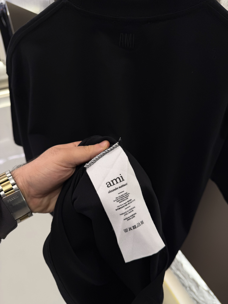 Ami Paris Logo Appliquéd %100 Cotton Tshirt Siyah