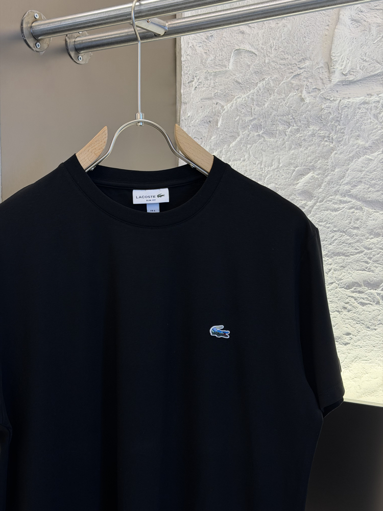 Timsah Logo Appliquéd %100 Cotton Tshirt Siyah