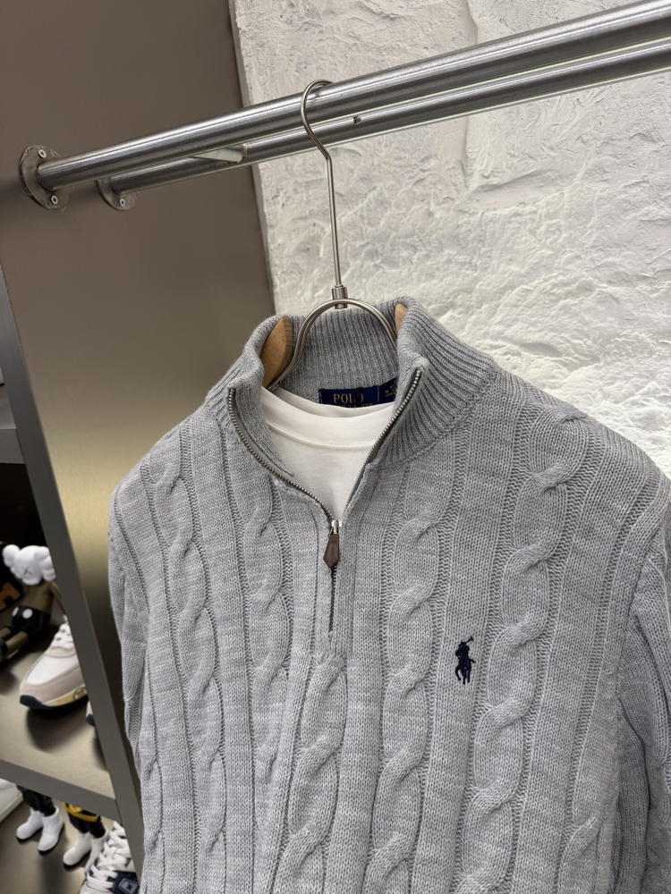 Ralph Lauren %100 Pamuk Örme Half Zip Triko (Gri)