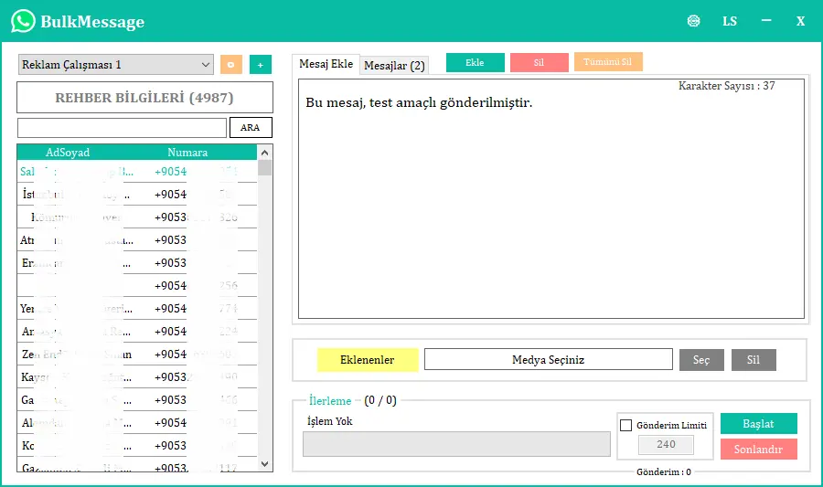 WhatsApp Toplu Mesaj Gönderme Programı | BulkMessage (1 Aylık)