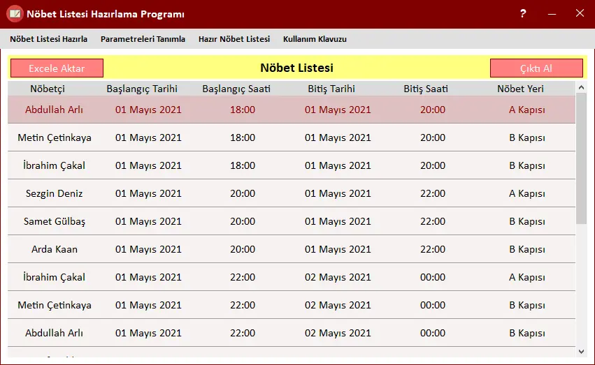 Nöbet Listesi Hazırlama Programı | NobetAtamaPro (1 Aylık)