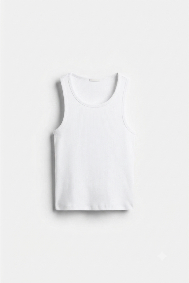 Beyaz Tank Top Fitilli Atlet