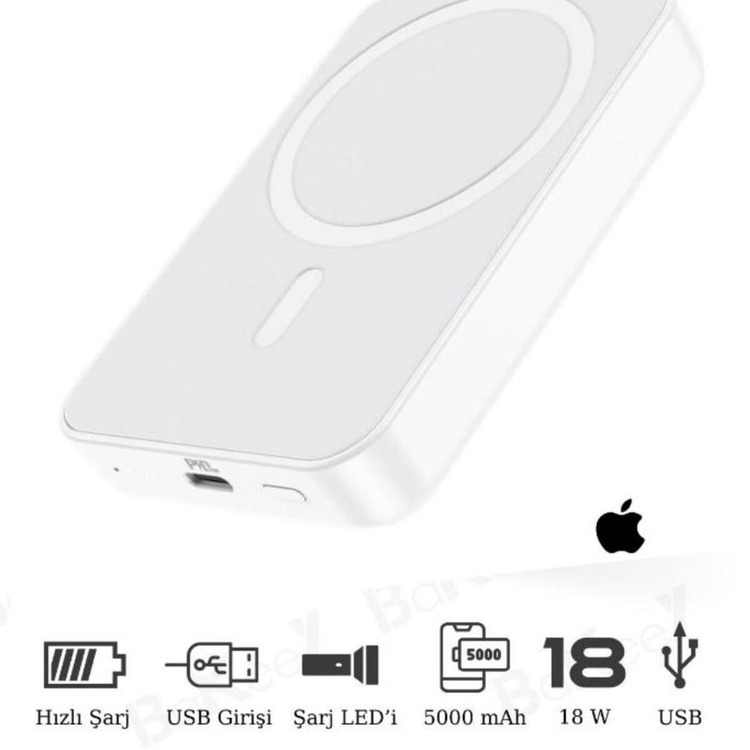 5.000 Mah Magsafe Powerbank Iphone Uyumlu Kablosuz Taşınabilir Magsafe Şarj Alet 500 TL