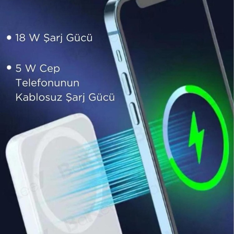 5.000 Mah Magsafe Powerbank Iphone Uyumlu Kablosuz Taşınabilir Magsafe Şarj Alet 500 TL