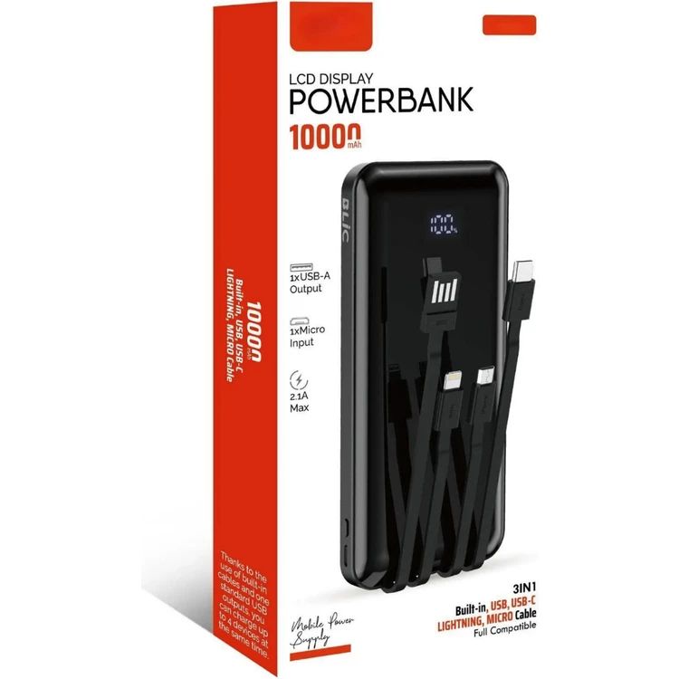 10.000 Mah Plus Dijital Göstergeli Dahili Çoklu Kablolu Powerbank