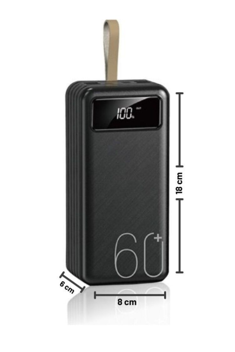 60.000 Mah Powerbank Taşınabilir Dijital Göstergeli Çoklu Kablolu 4usb Girişli El Fenerli