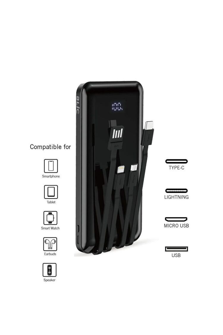 10.000 Mah Plus Dijital Göstergeli Dahili Çoklu Kablolu Powerbank