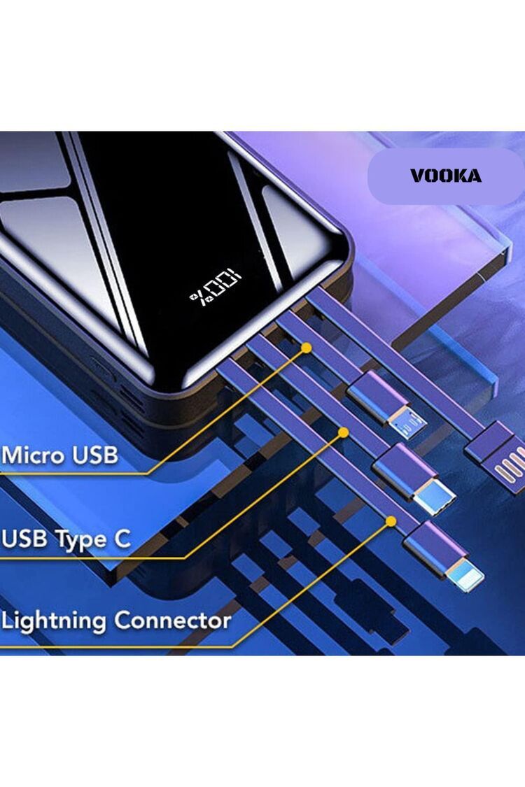10.000 Mah Plus Dijital Göstergeli Dahili Çoklu Kablolu Powerbank