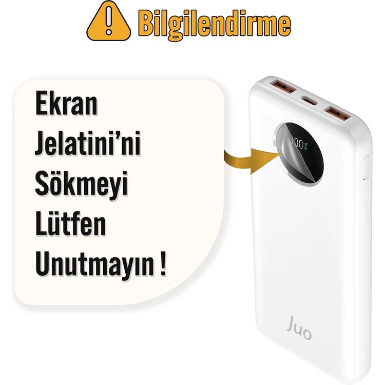 Juo 30000MAH 22.5W Dijital LED Ekranlı Taşınabilir Hızlı Şarj Cihazı Powerbank Beyaz