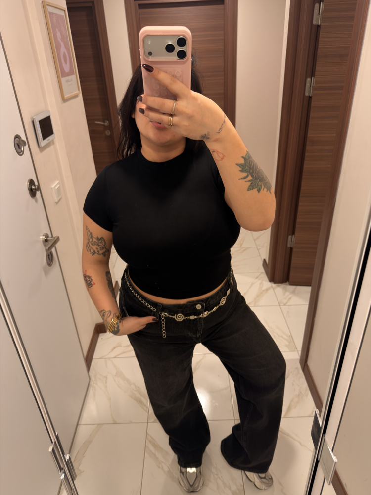 SİYAH BASİC KISA KOL BODY 