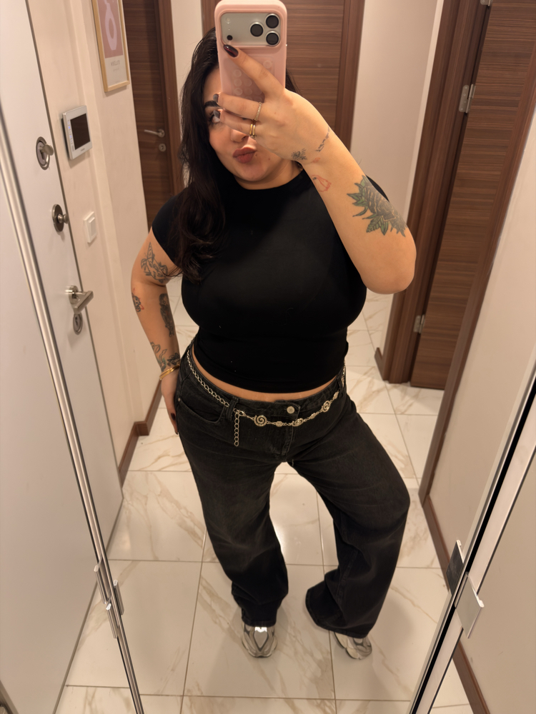 SİYAH BASİC KISA KOL BODY 