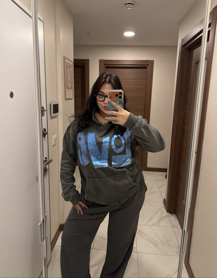 GRİ MAVİ YANSIMALI OVERSİZE SWEAT