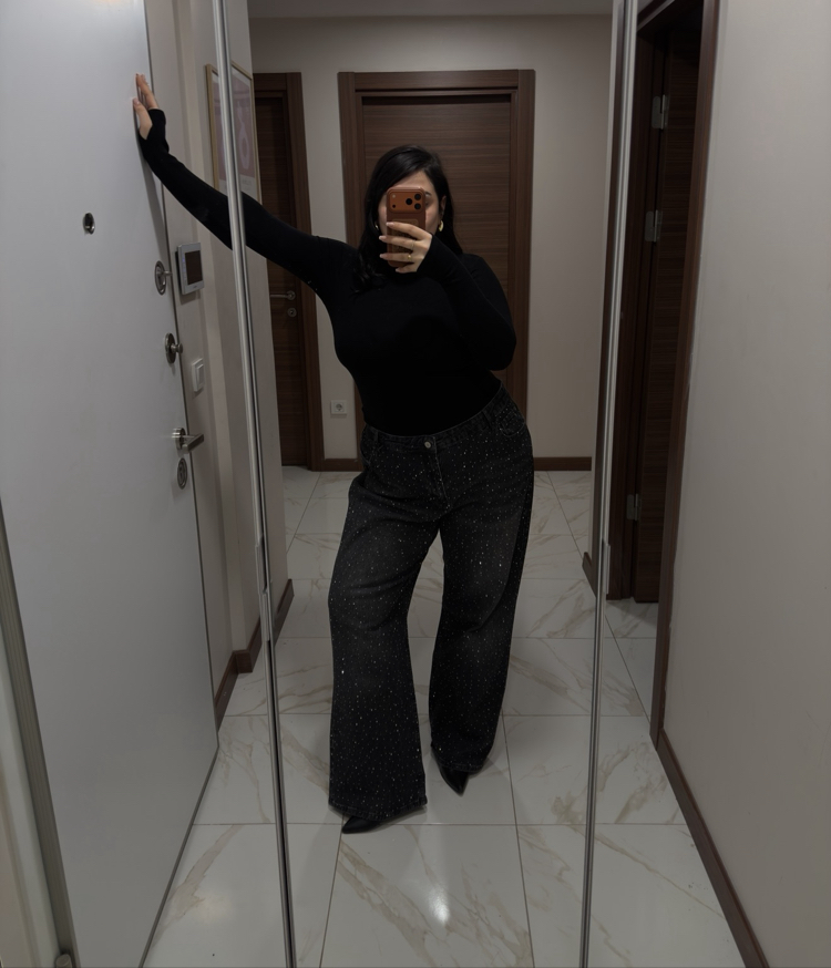 SİYAH ANTRASİT TAŞLI BOL PANTOLON