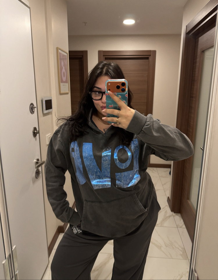 GRİ MAVİ YANSIMALI OVERSİZE SWEAT