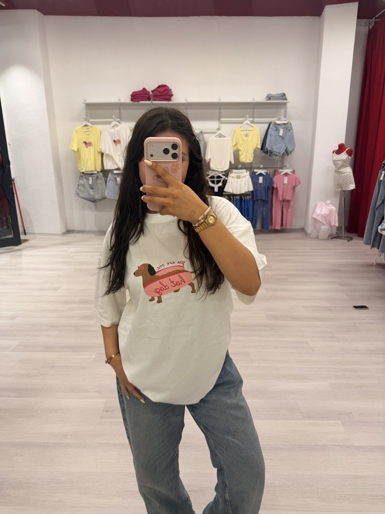 BEYAZ DOG OVERSİZE TİŞÖRT 