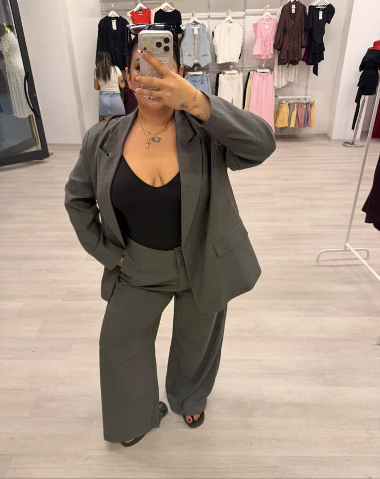 CHERRY GRİ OVERSİZE BLAZER CEKET TAKIM